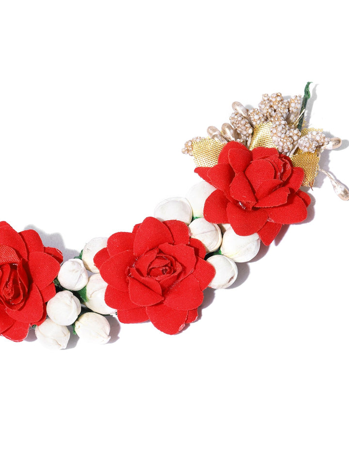 Handcrafted Red Rose And Mogra Bun Hair Accessory