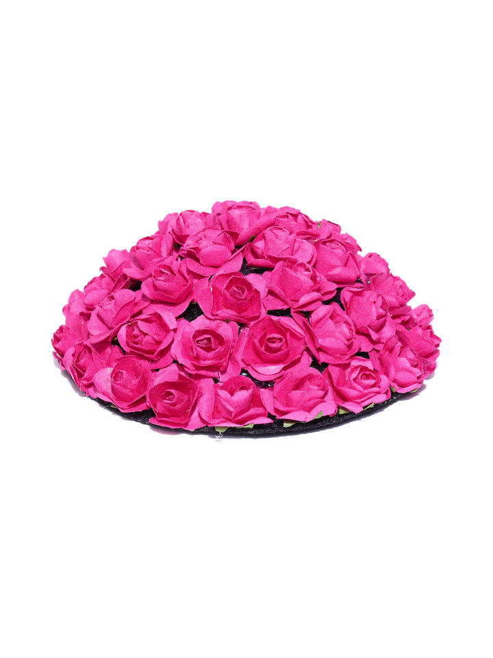 Designer Pink Roses Flower Design Bun Maker Hair Accessories For Women