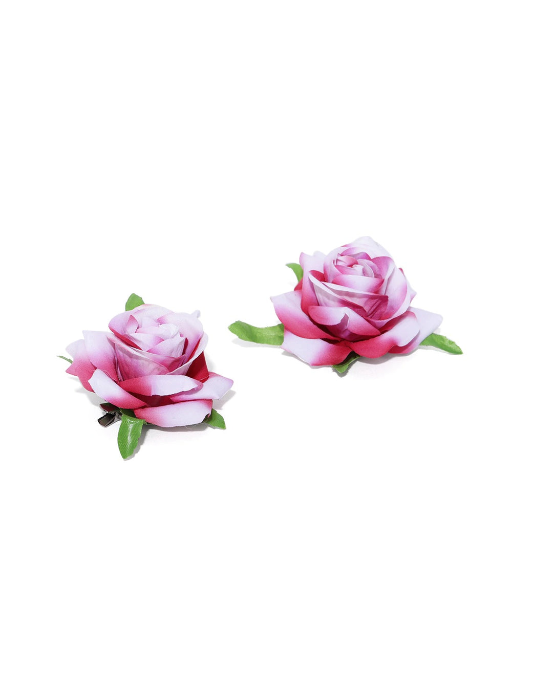 Set Of 2 Fabric Rose Flower Pink And White Colour Hair Clip