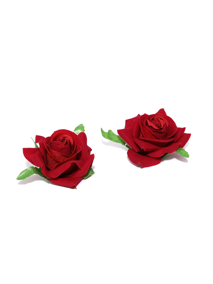 Set Of 2 Fabric Rose Flower Maroon Colour Hair Clip