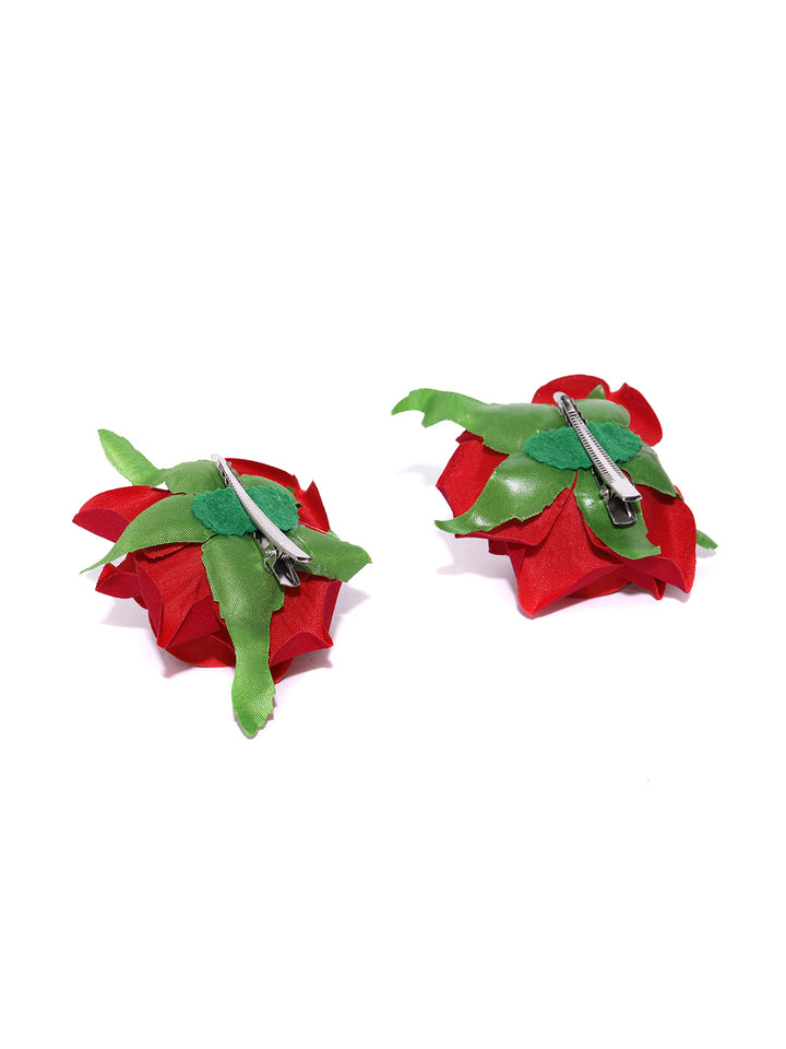 Set Of 2 Fabric Rose Flower Maroon Colour Hair Clip