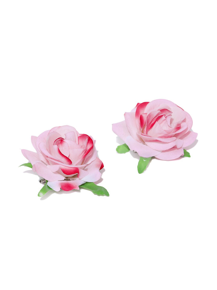 Set Of 2 Fabric Rose Flower Pink Colour Hair Clip