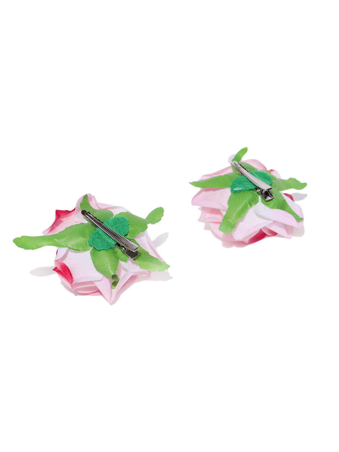 Set Of 2 Fabric Rose Flower Pink Colour Hair Clip