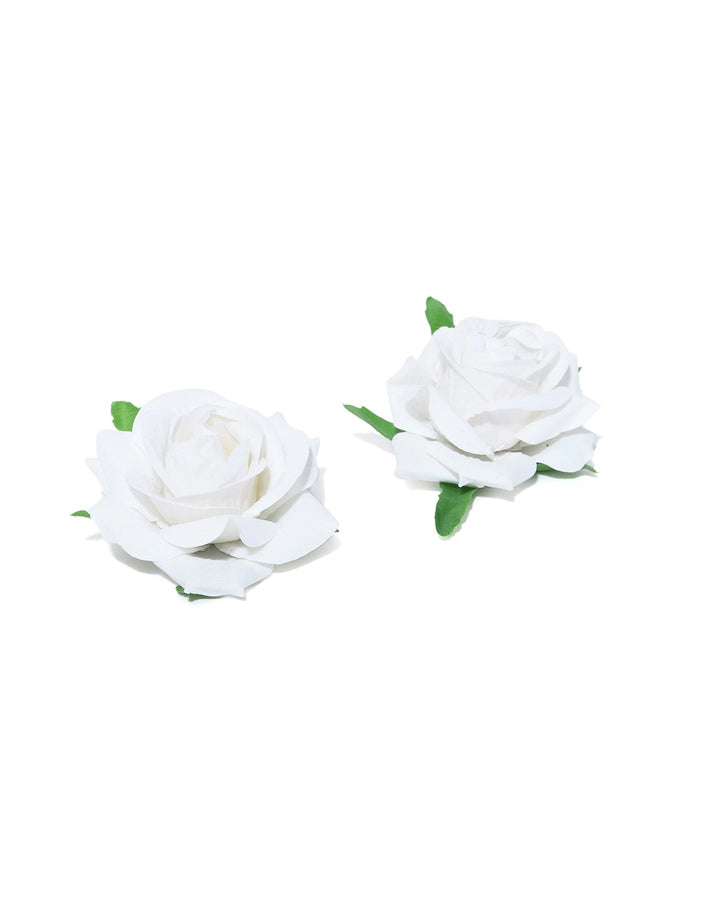 Set Of 2 Fabric Rose Flower White Colour Hair Clip