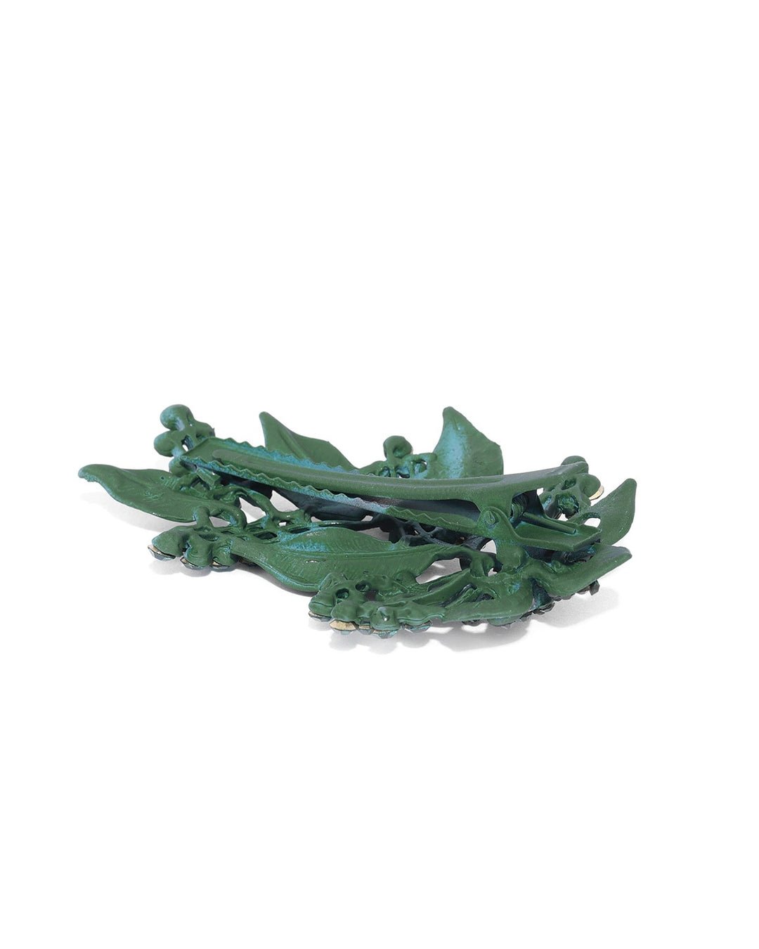 Matte Finish Stones Studded Floral And Leaf Dark Green Hair Clip