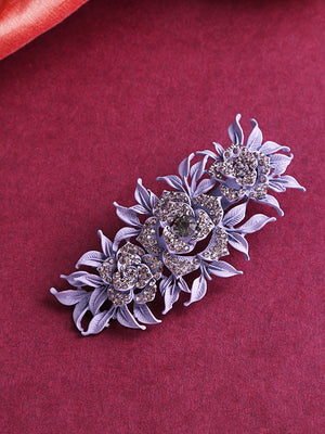 Matte Finish Stones Studded Floral And Leaf Lavender Colour Hair Clip