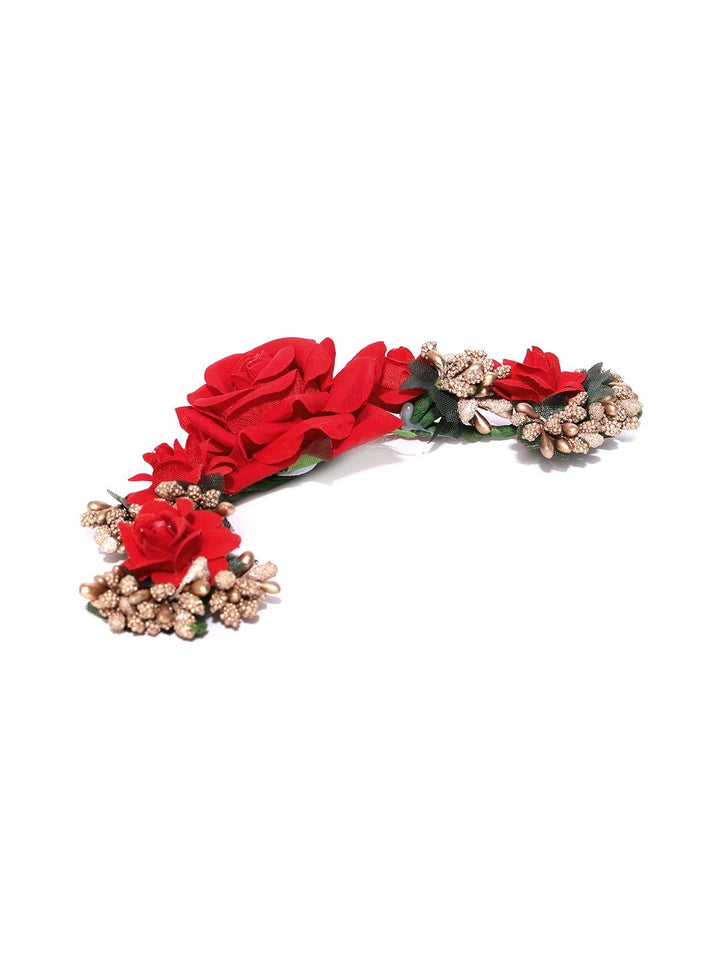 Artificial Red Rose Flower Handcrafted Fabric Gajra/Hair Bun Accessories