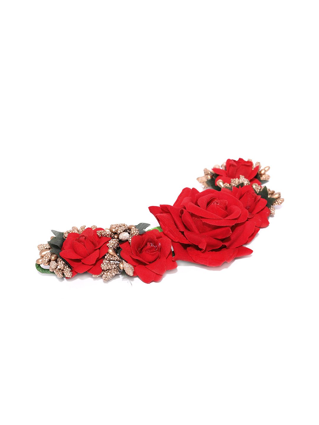 Artificial Red Rose Flower Handcrafted Fabric GajraHair Bun Accessori   Priyaasi