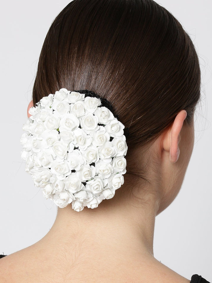 Artificial White Roses Design Bun Maker Hair Accessories For Women