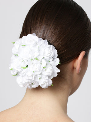 Multiple White Rose Design Fabric Bun Maker Hair Accessories