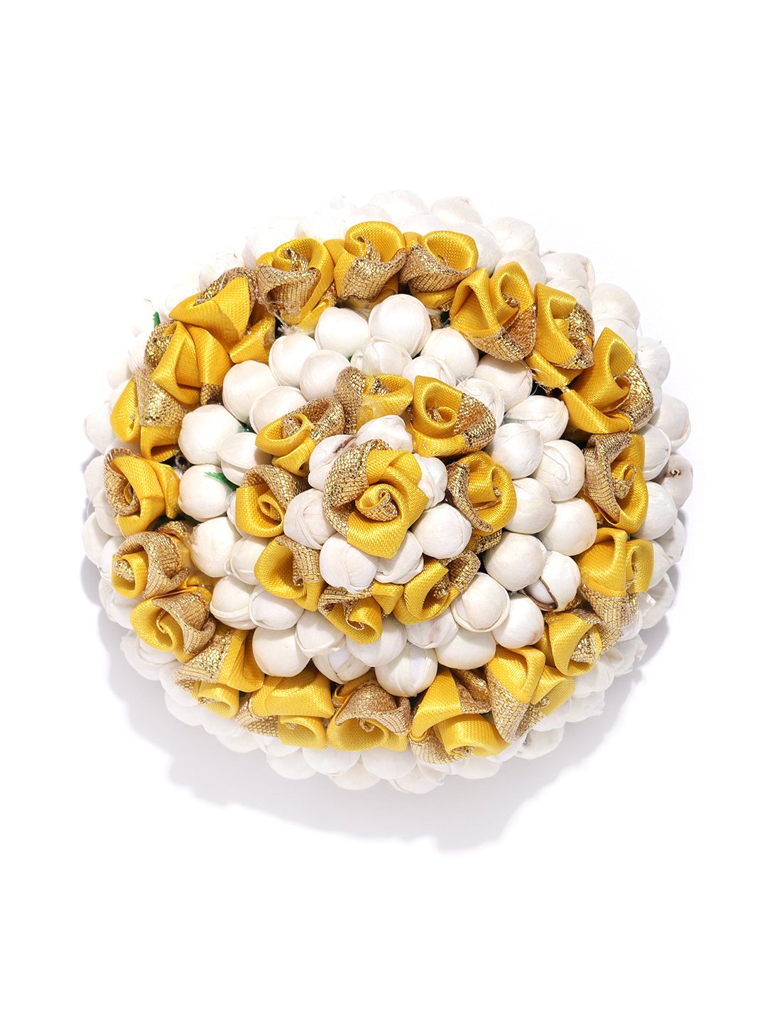 Artificial Yellow Rose And Off-White Buds Bun maker Hair Accessories
