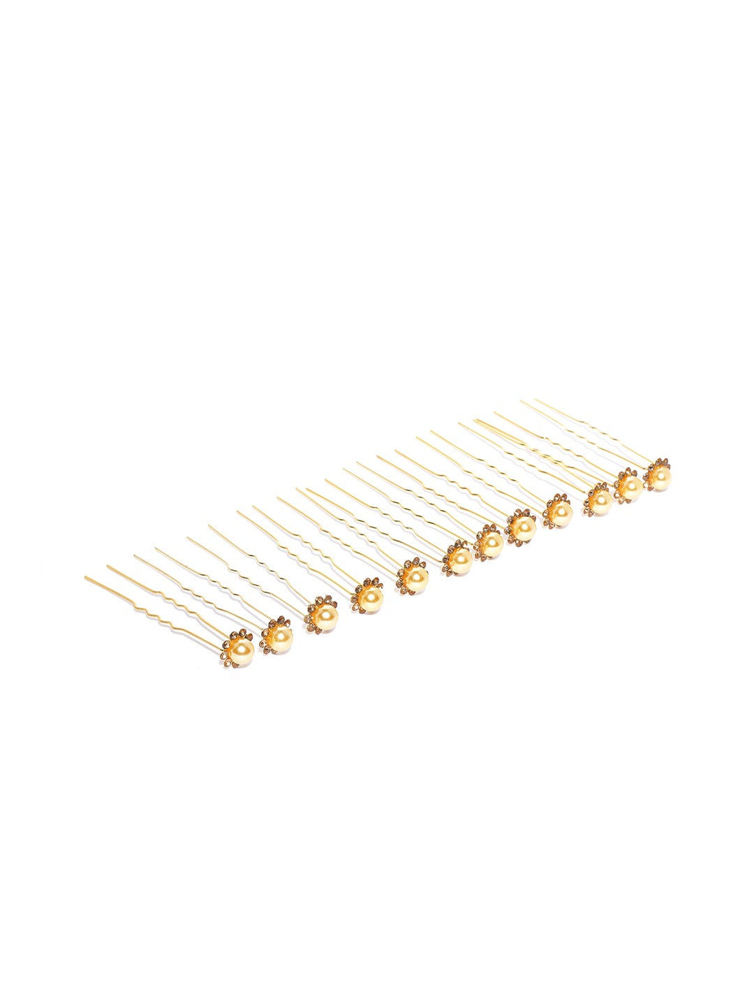 Set Of 12 Gold-Plated Golden Pearls Decorated Juda Hair Pins