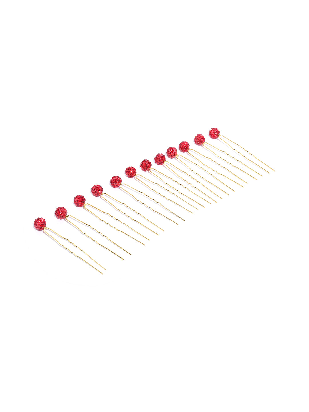 Set Of 12 Gold-Plated Sparkling Red Colour Juda Hair Pins