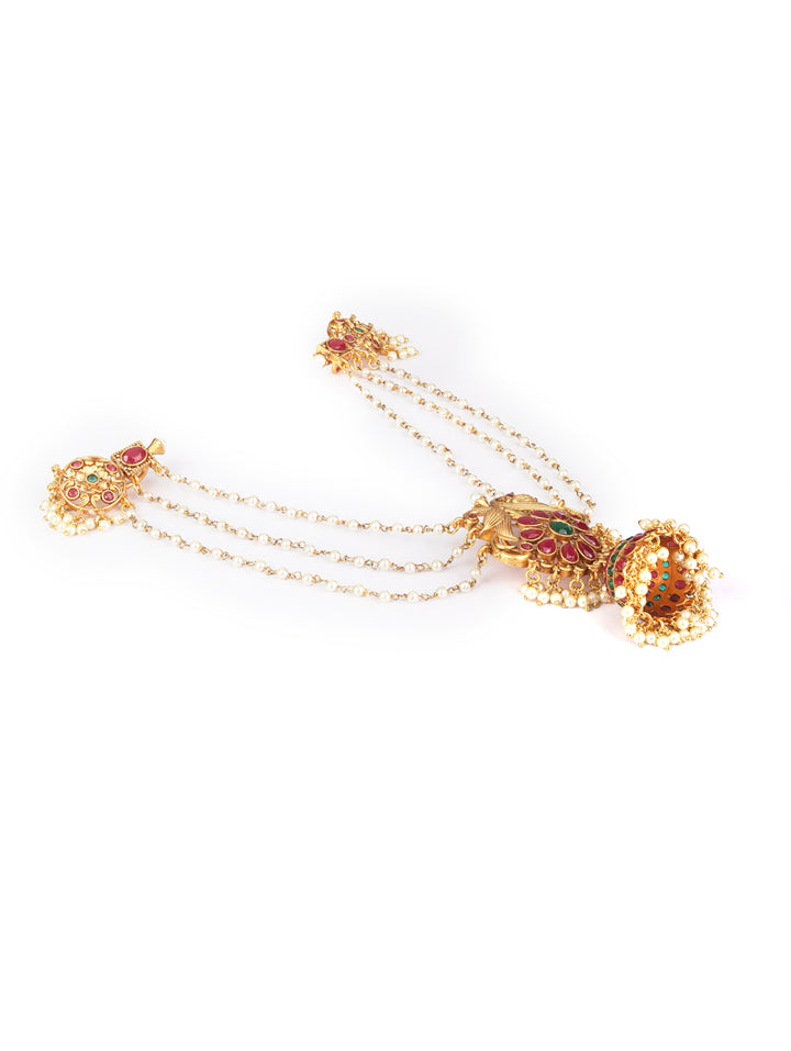 Kemp Stones Beads Gold Plated Chained Peacock Hair Accessory
