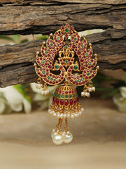 Peacock Blush - Multi-Color Kemp Stones Pearls Gold Plated Bun Hair Accessories