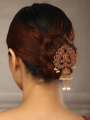 Peacock Blush - Multi-Color Kemp Stones Pearls Gold Plated Bun Hair Accessories