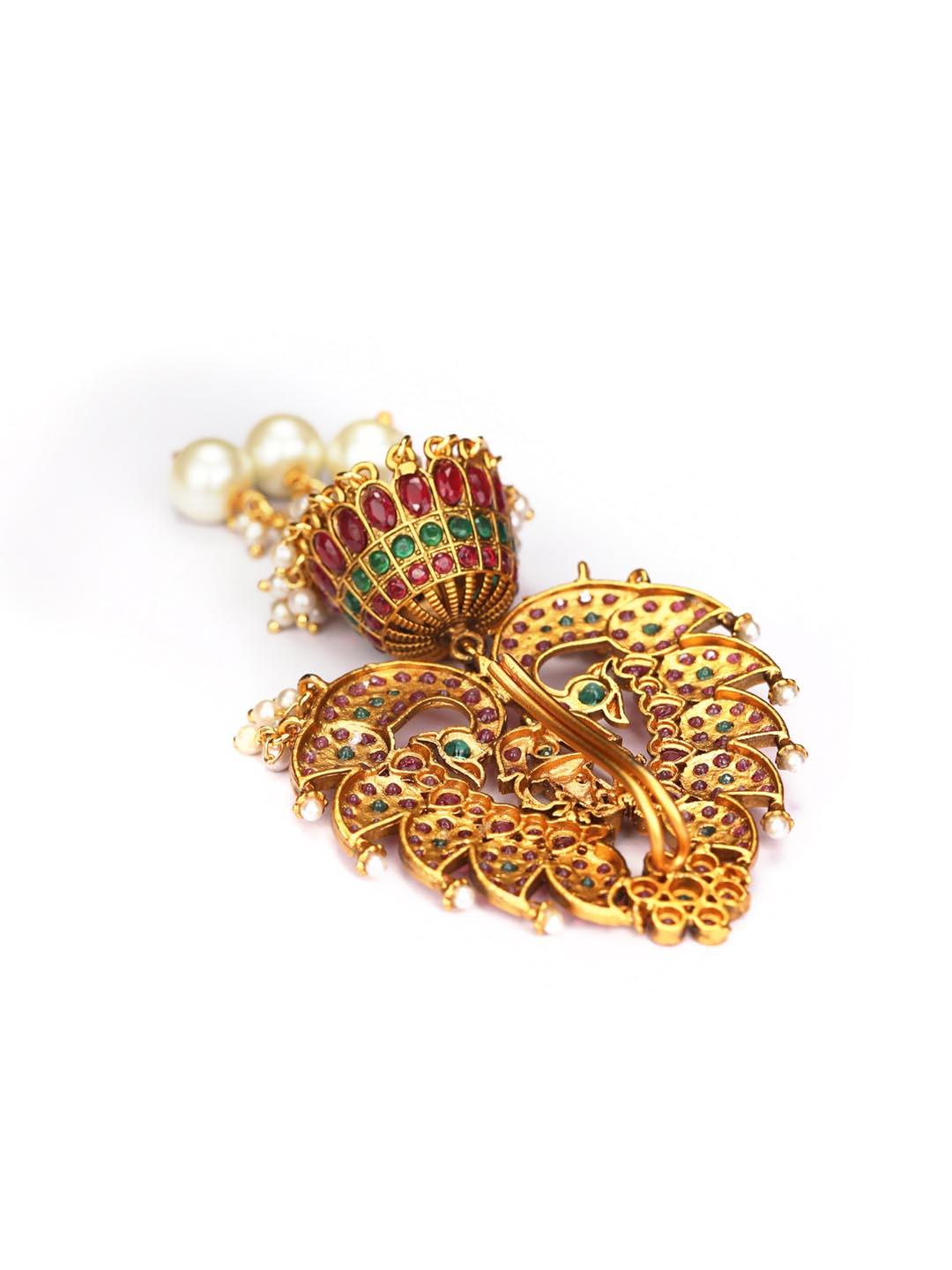 Peacock Blush - Multi-Color Kemp Stones Pearls Gold Plated Bun Hair Accessories