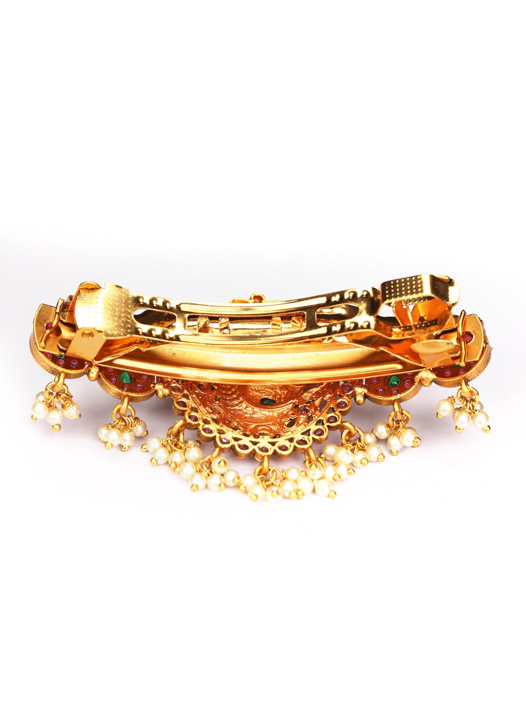 Multi-Color Kemp Stones Pearls Gold Plated Peacock Claw Clip Hair Accessories