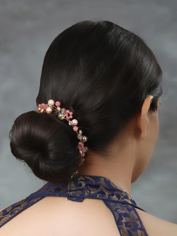 Pink Brown Pearls Crystal Gold Plated Tiara Hair Accessory