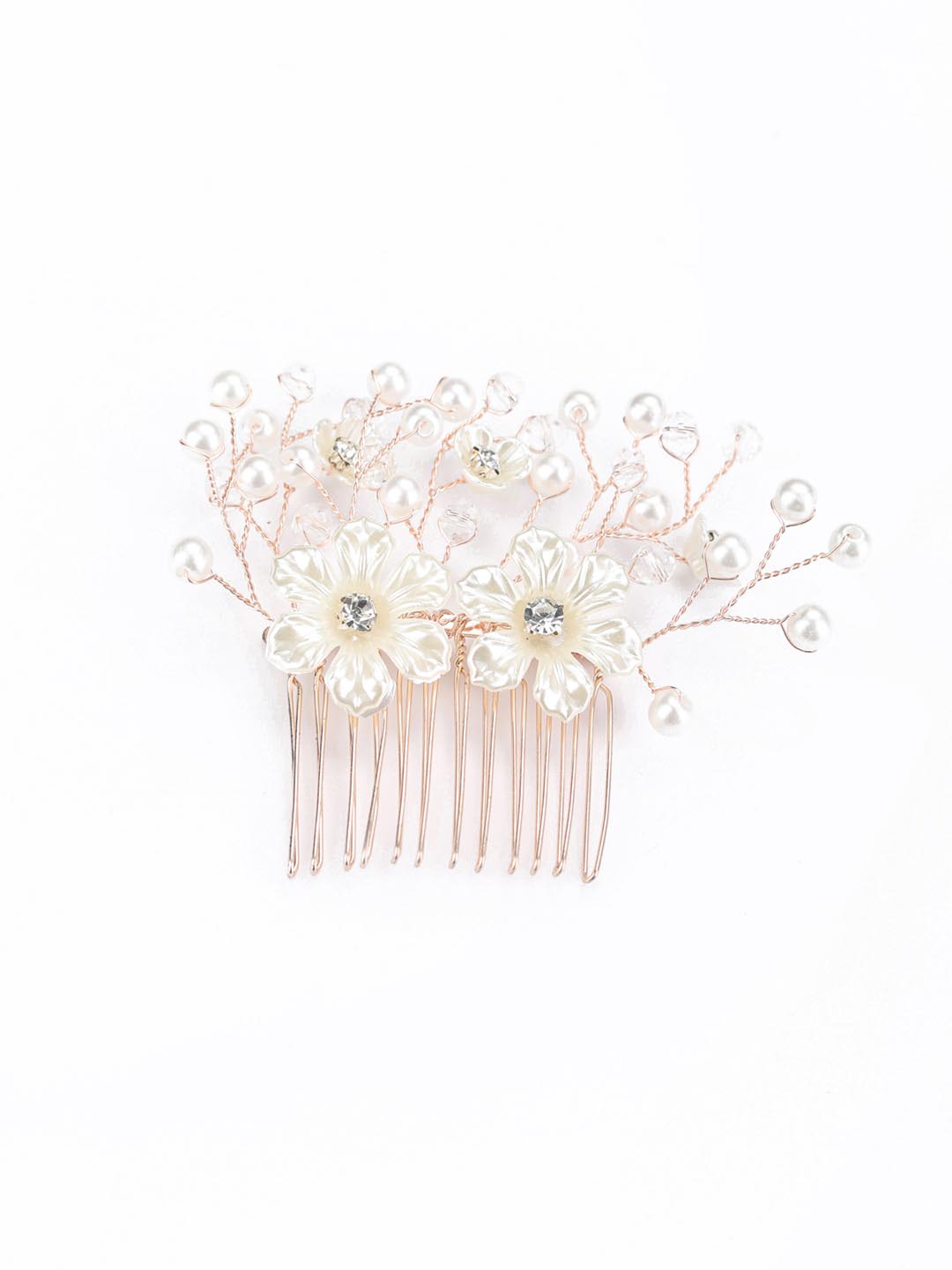 White Pearls Crystal Gold Plated Floral Hair Pin