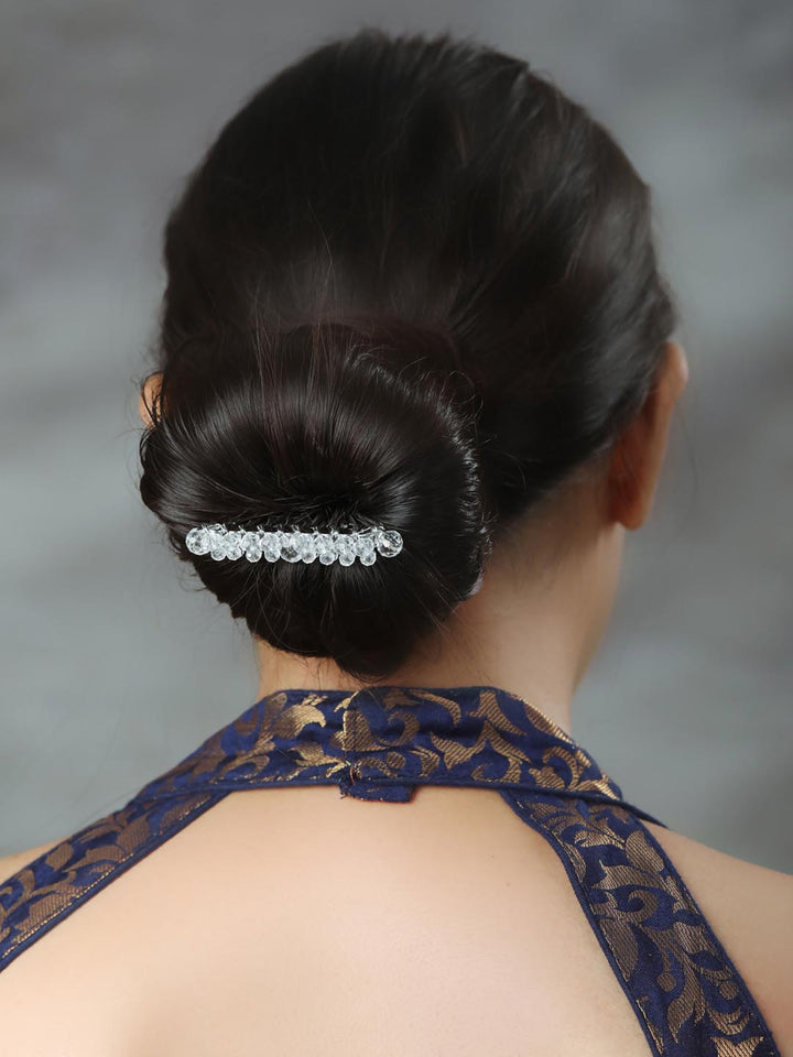 White Crystal Pearls Silver Plated Hair Pin