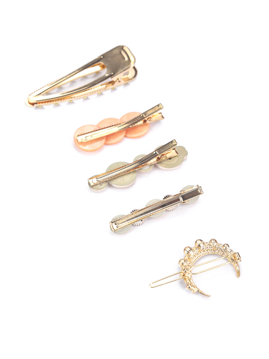 Multi-Color Pearls Gold Plated Set of 5 Alligator Hair Clip