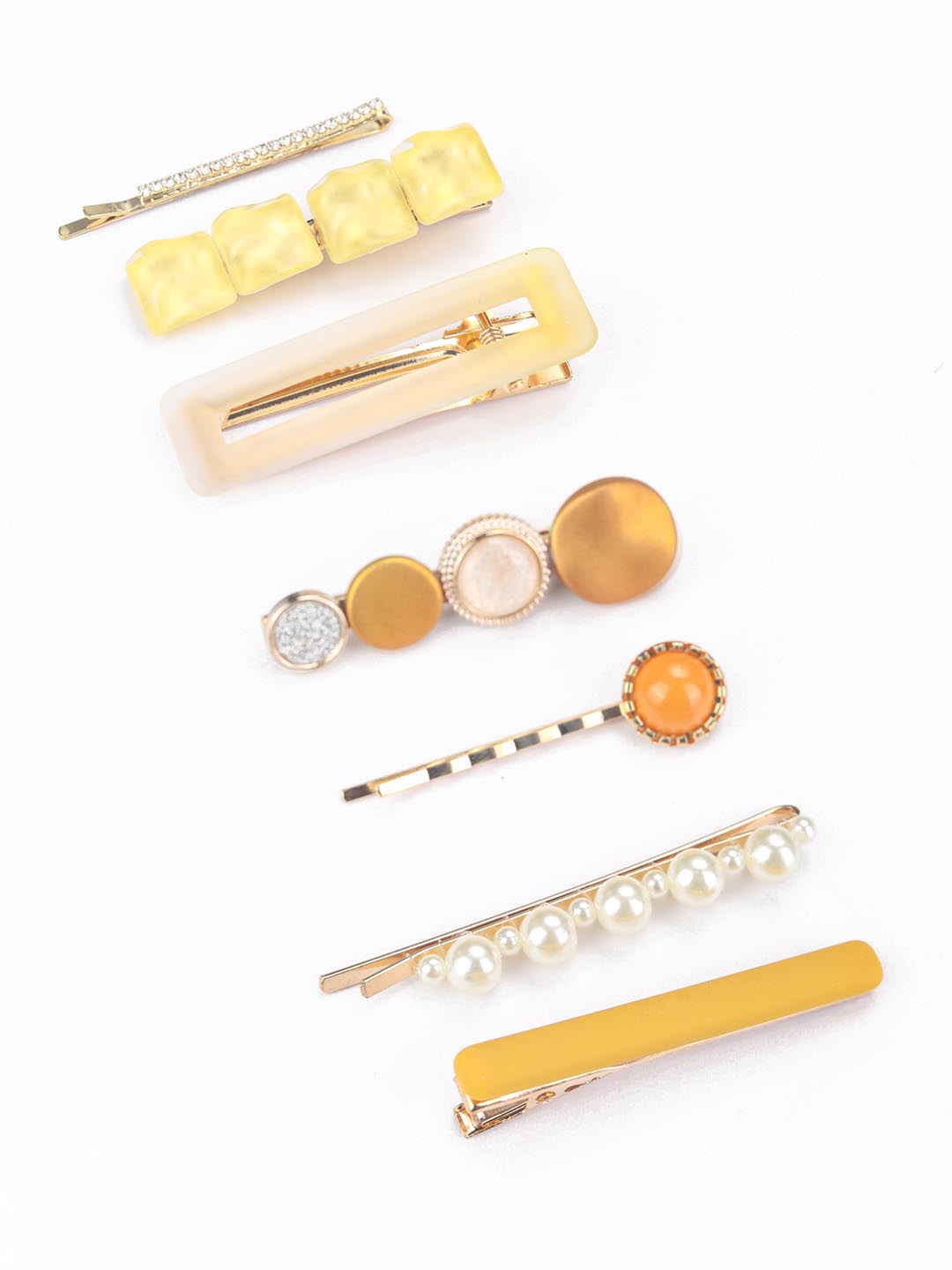 Multi-Color Pearls Gold Plated Set of 7 Alligator Hair Clip