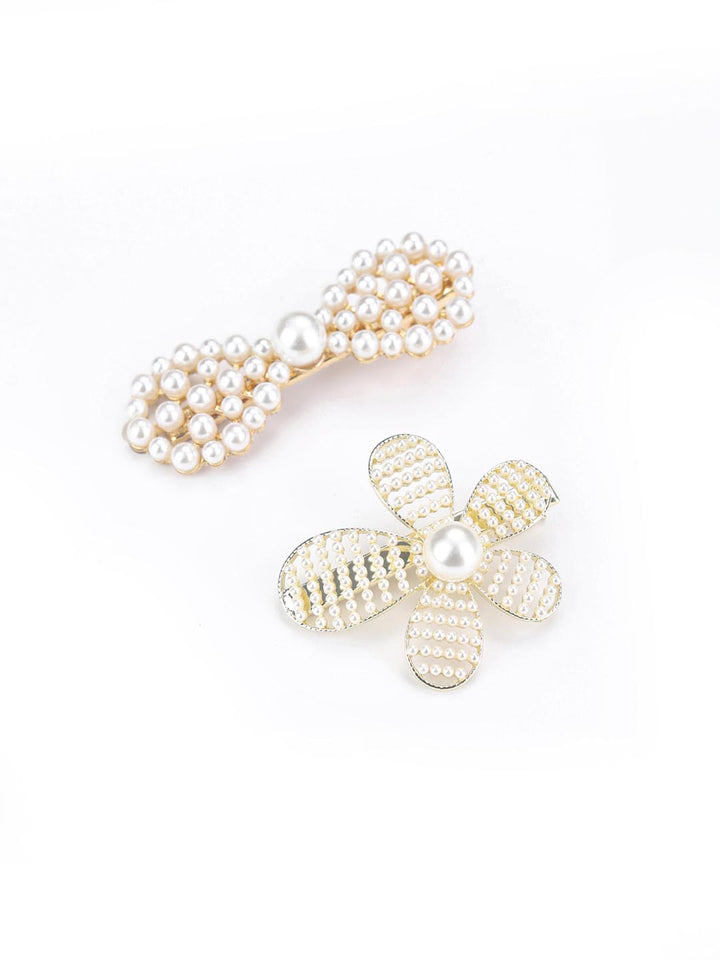 White Pearls Gold Plated Set of 2 Alligator Hair Clip
