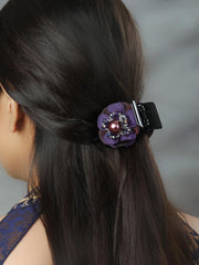 Purple Black Plastic Set of 2 Floral Claw Clip Hair Accessories