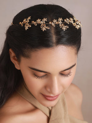 Priyaasi Studded Floral Rose Gold-Plated Tiara Hair Band