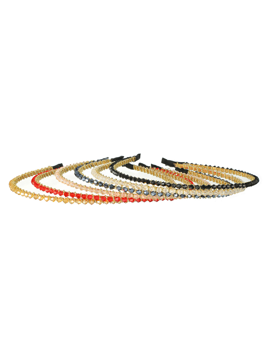 Priyaasi Multicolor Stone Gold-Plated Hair Band Set of 6