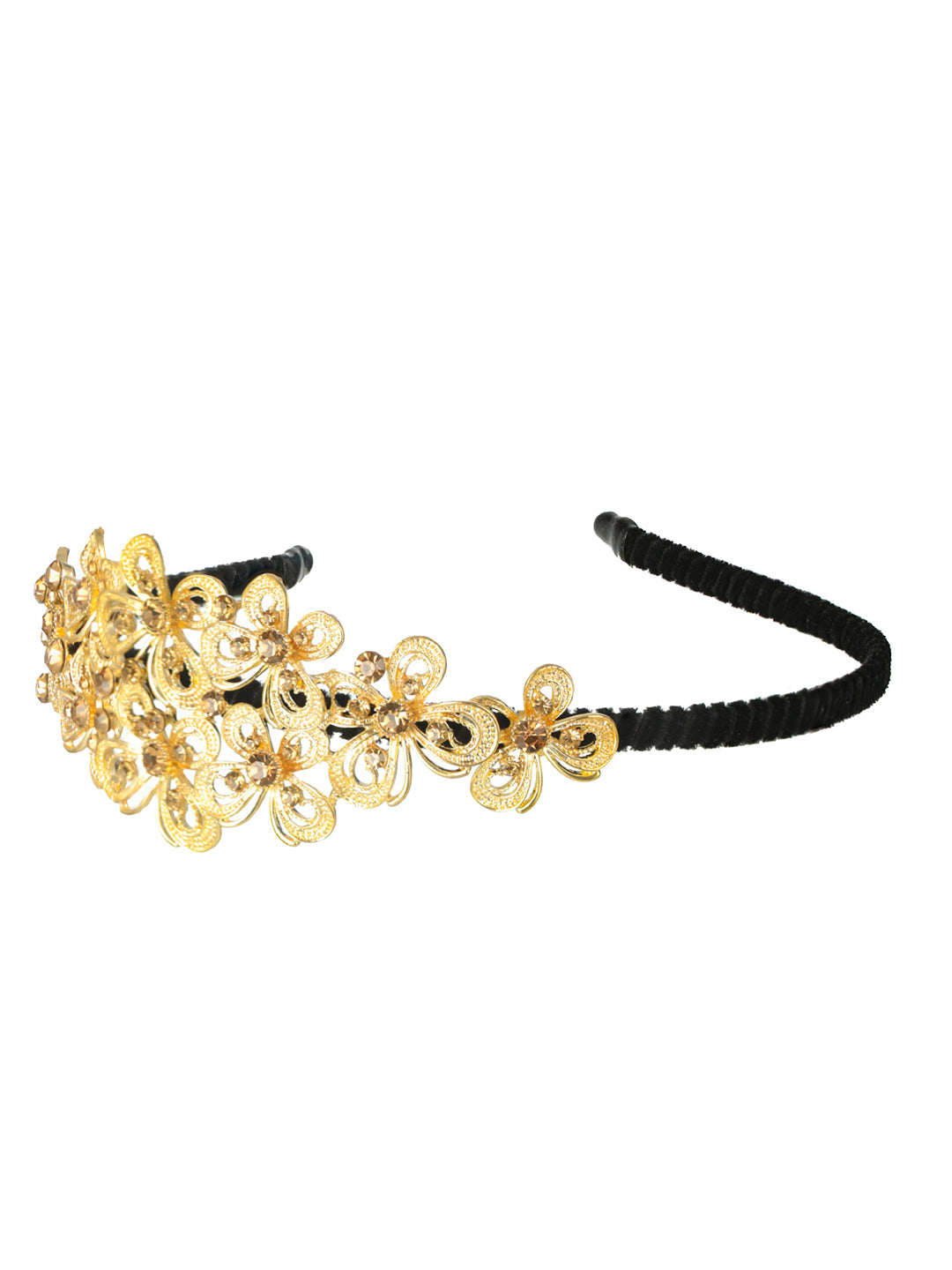 Priyaasi Brown Stone Studded Gold-Plated Butterfly Hair Band