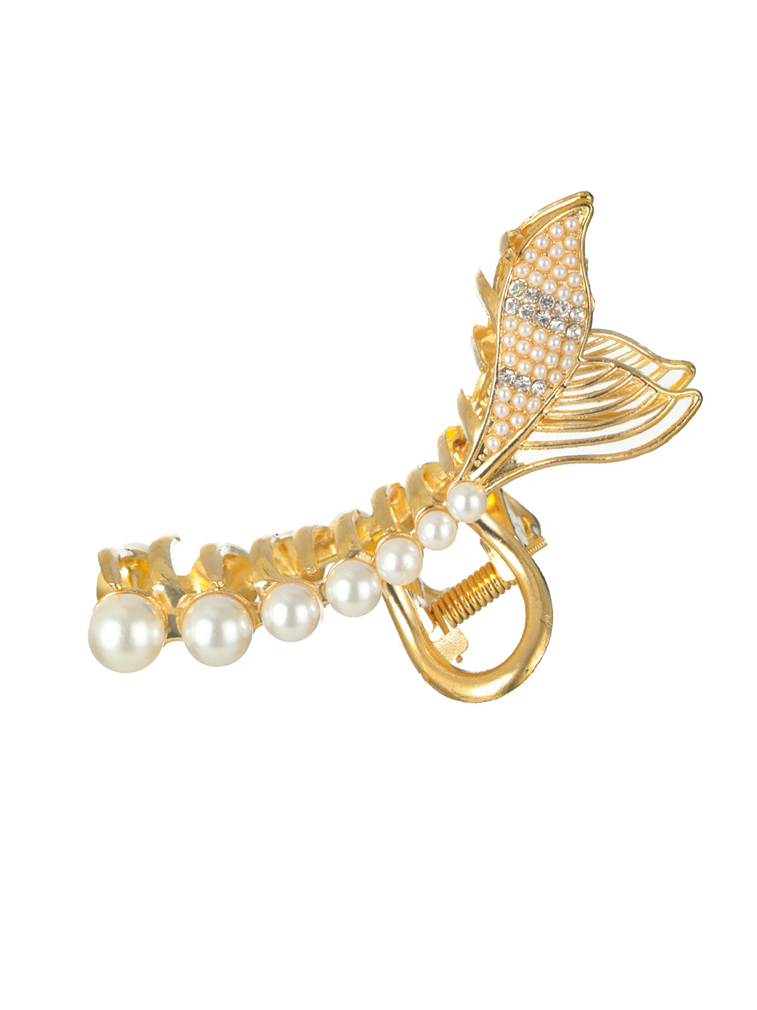 Priyaasi Pearl Studded Fish Tail Gold-Plated Claw Clip