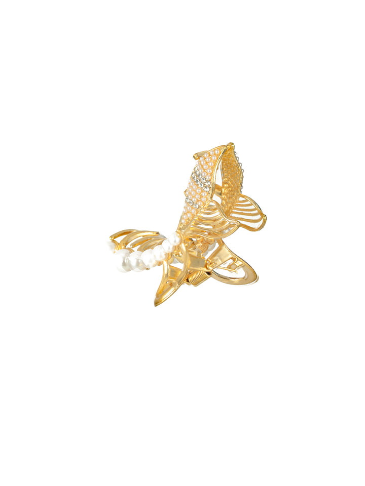 Priyaasi Pearl Studded Fish Tail Gold-Plated Claw Clip