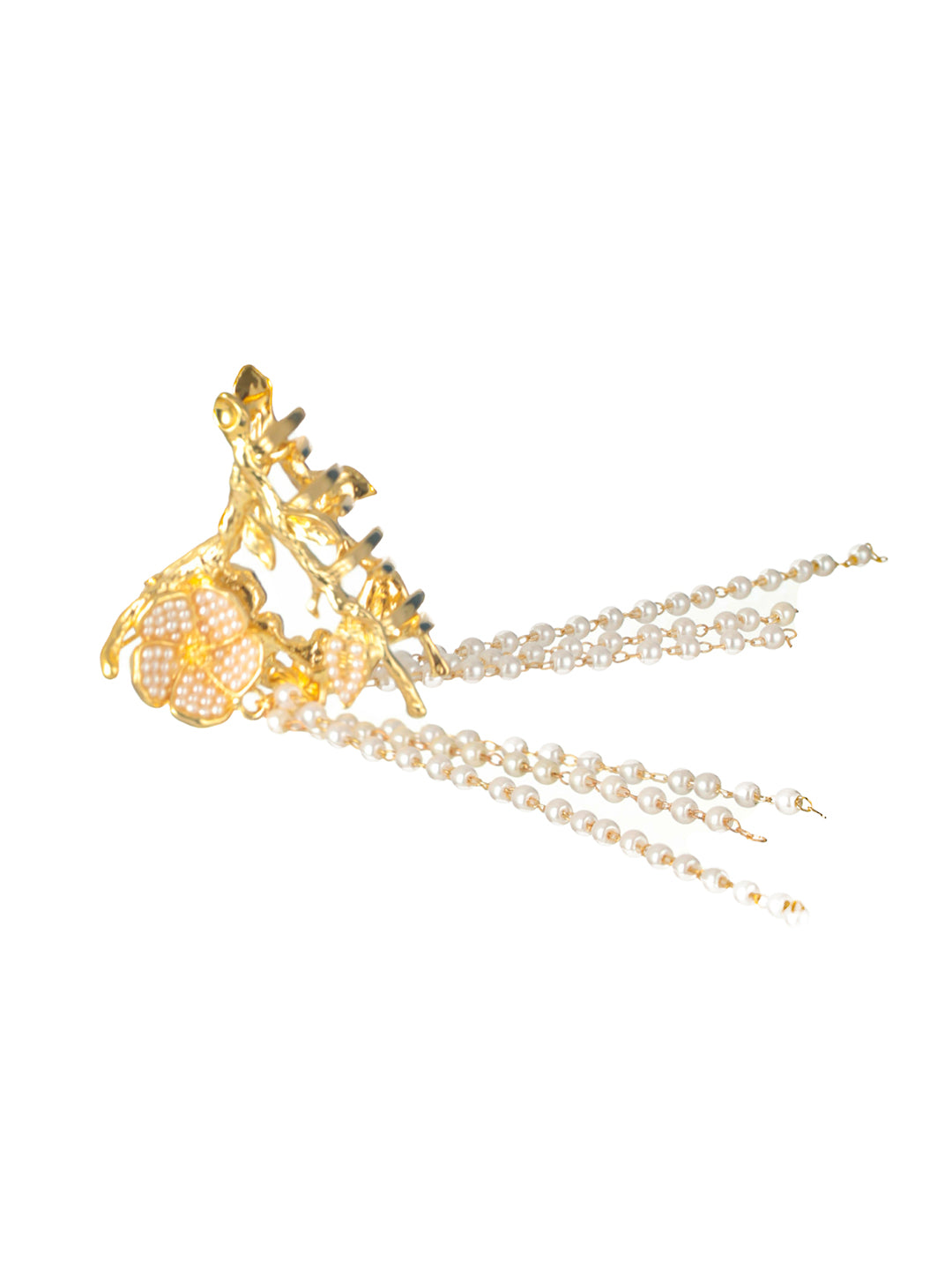 Priyaasi Floral Pearl Tasseled Gold-Plated Claw Clip