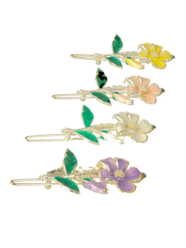 Priyaasi Multicolor Floral Gold-Plated Hair Pin Set of 4