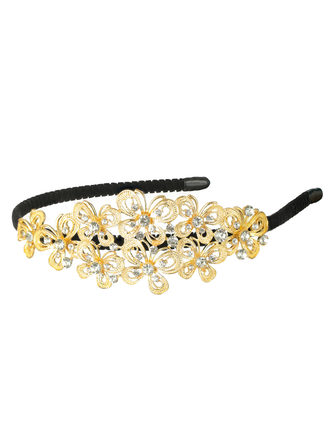 Priyaasi White Stone Studded Gold-Plated Butterfly Hair Band