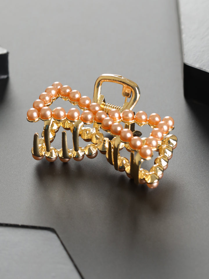 Priyaasi Pink Bead Rose Gold-Plated Claw Clip