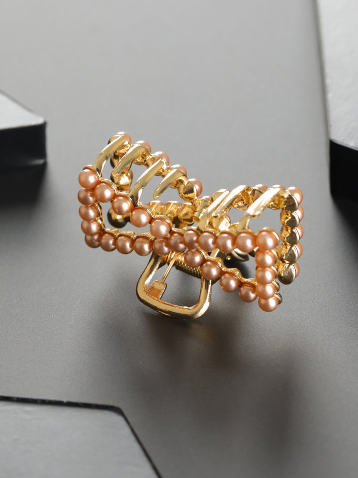 Priyaasi Pink Bead Rose Gold-Plated Claw Clip