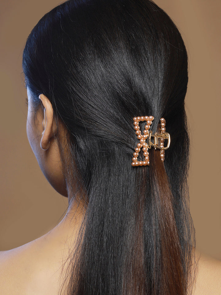 Priyaasi Pink Bead Rose Gold-Plated Claw Clip