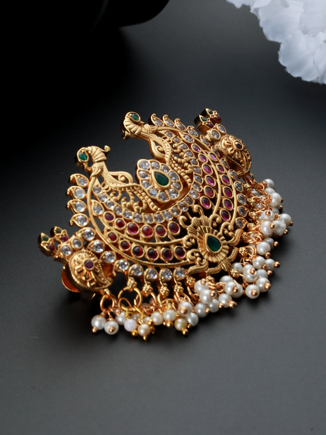 Priyaasi Peacock Kemp Stone Gold-Plated Bun Accessory