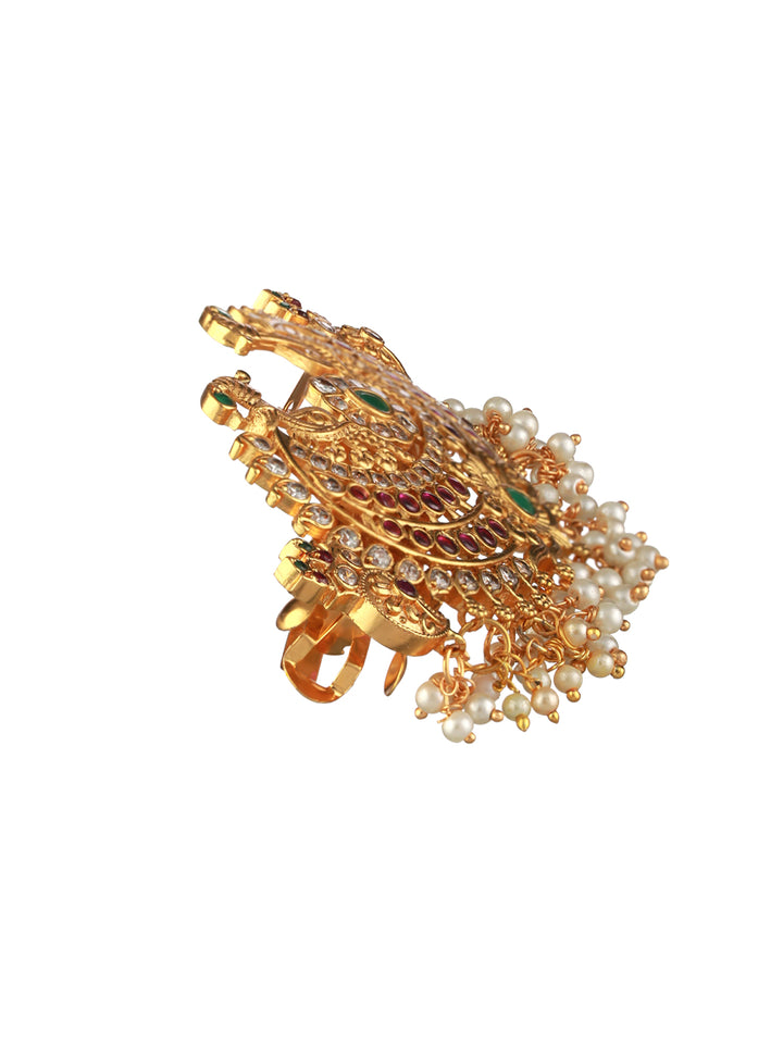 Priyaasi Peacock Kemp Stone Gold-Plated Bun Accessory