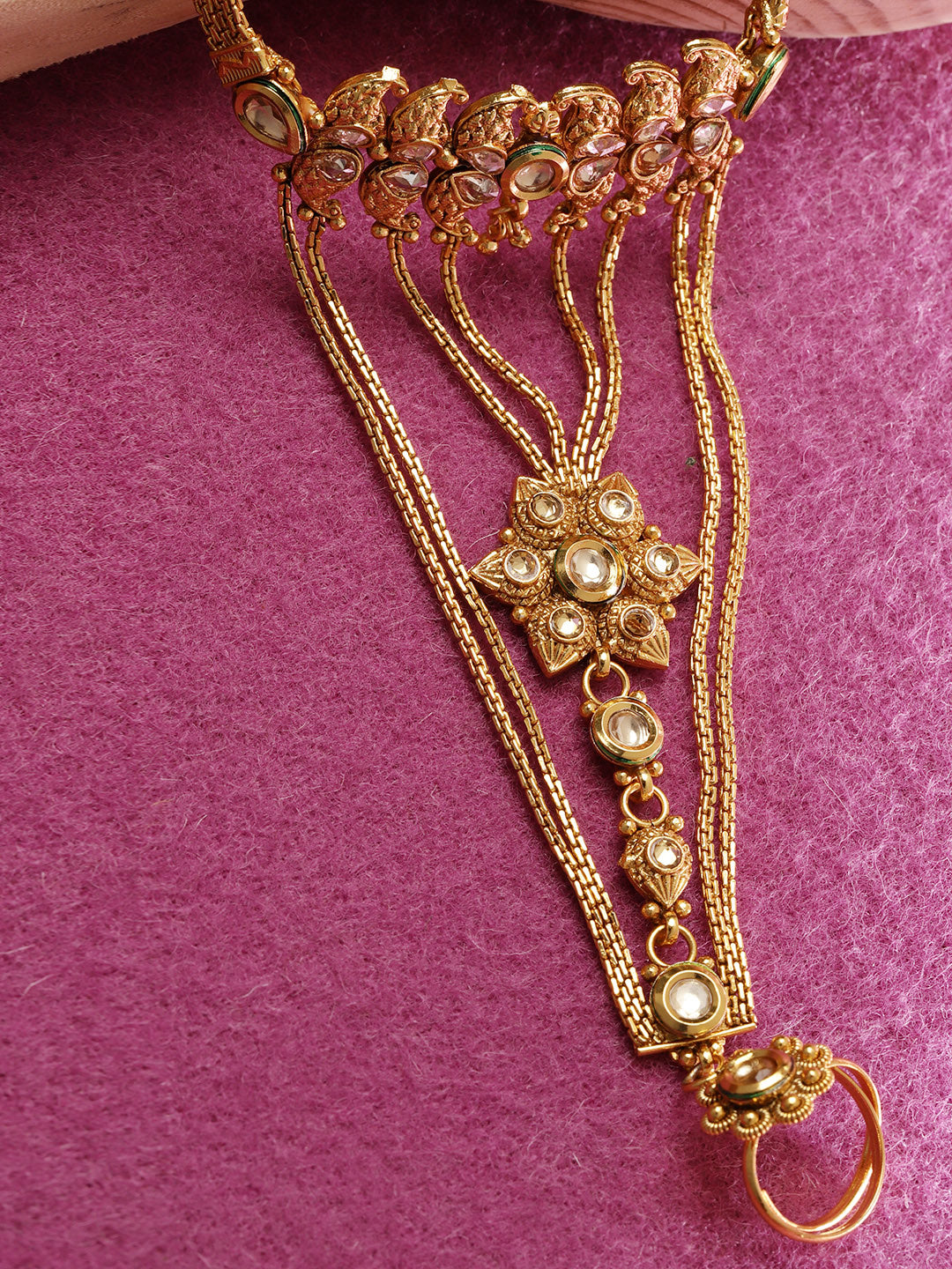 Stylish Floral Shaped Gold plated Kundan Hathphul For Women And Girls