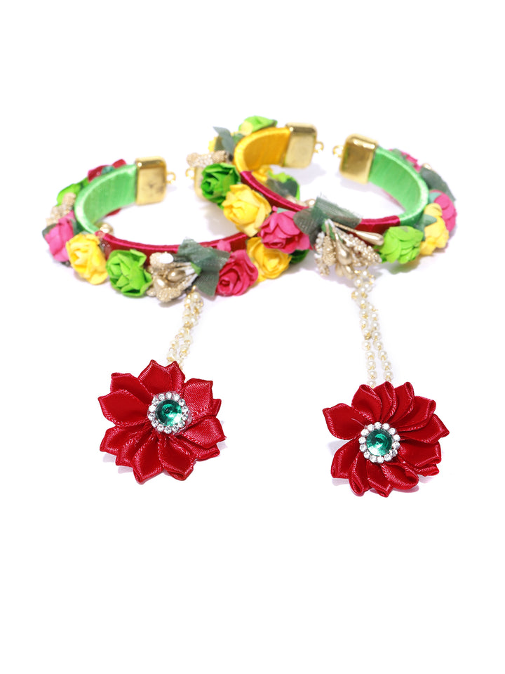 Floral Design Yellow And Red Colour Handcrafted Fancy Hathphool