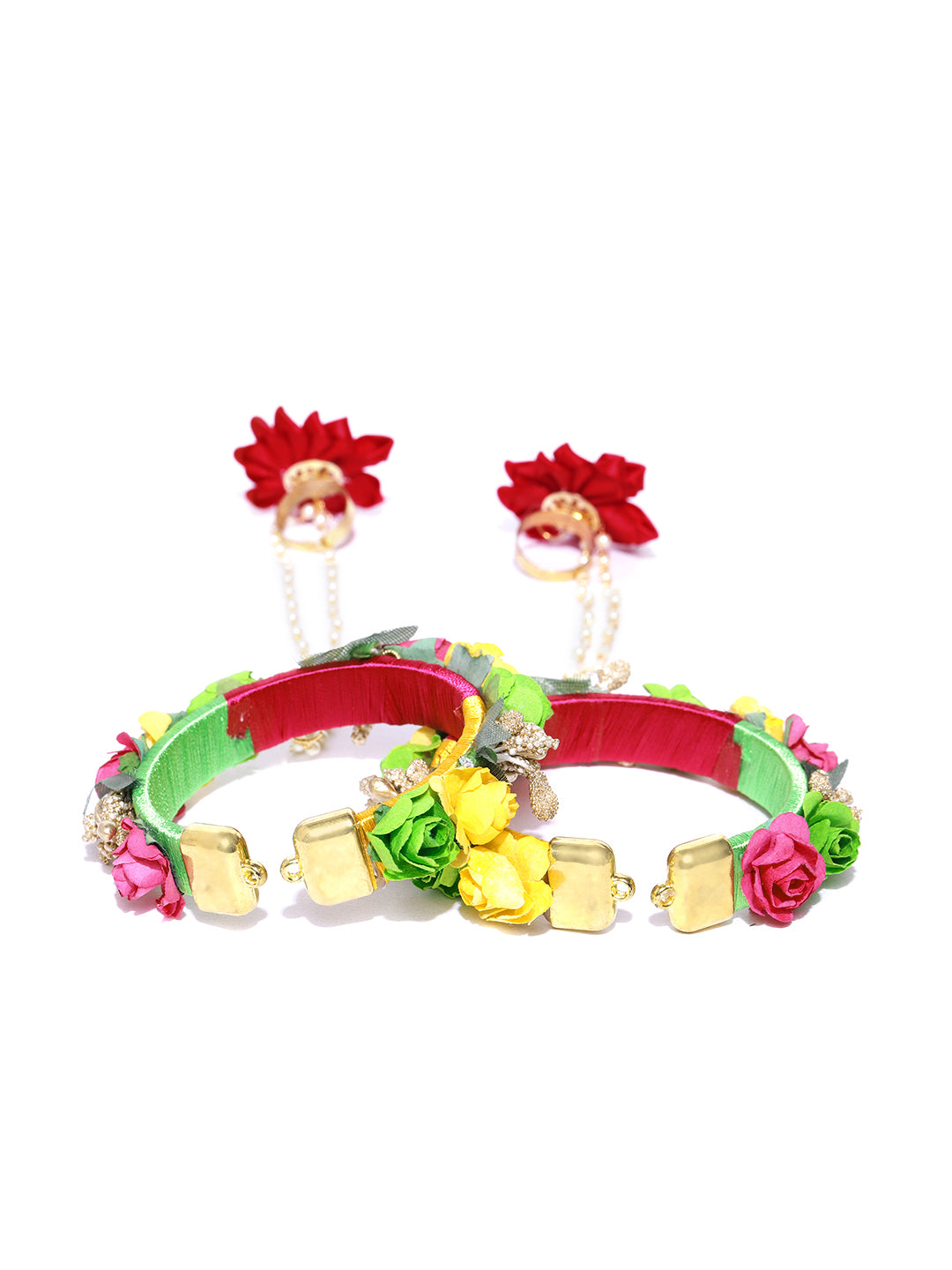 Floral Design Yellow And Red Colour Handcrafted Fancy Hathphool