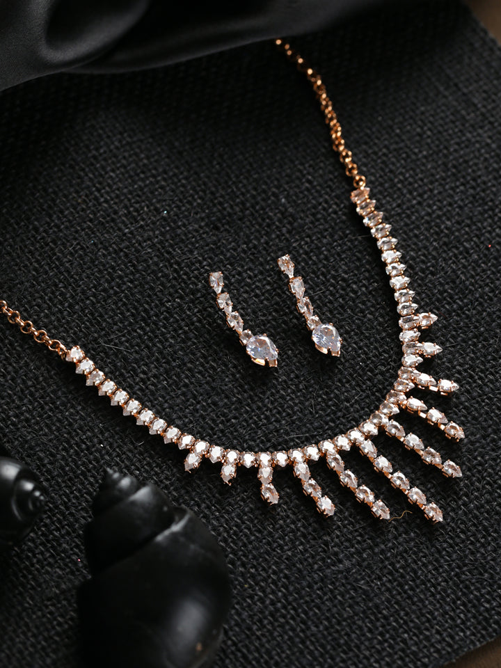 Priyaasi Lovely Drops AD Rose Gold-Plated Jewellery Set