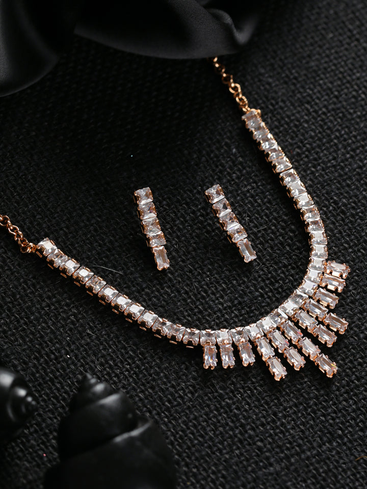 Priyaasi Geometric AD Rose Gold-Plated Jewellery Set