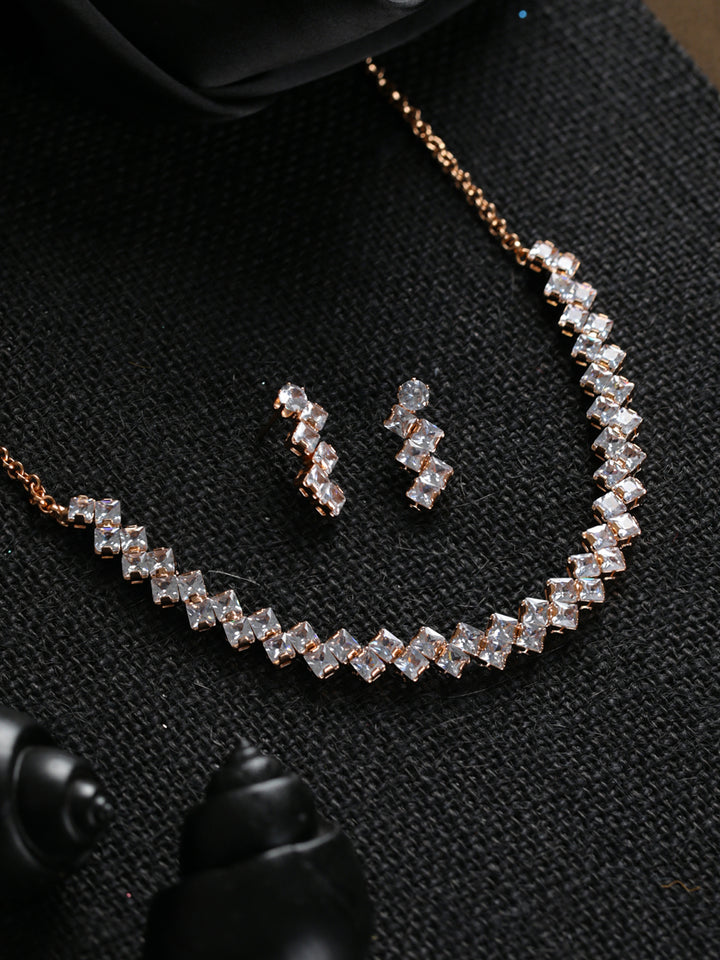 Priyaasi Dual-Block AD Rose Gold-Plated Jewellery Set