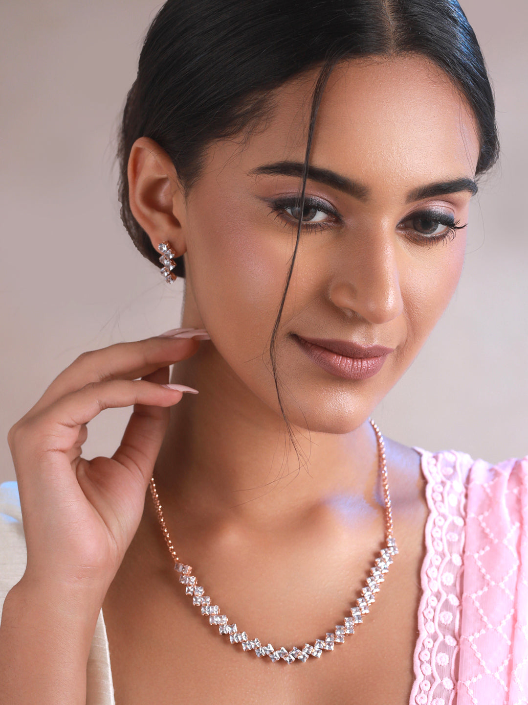 Priyaasi Dual-Block AD Rose Gold-Plated Jewellery Set