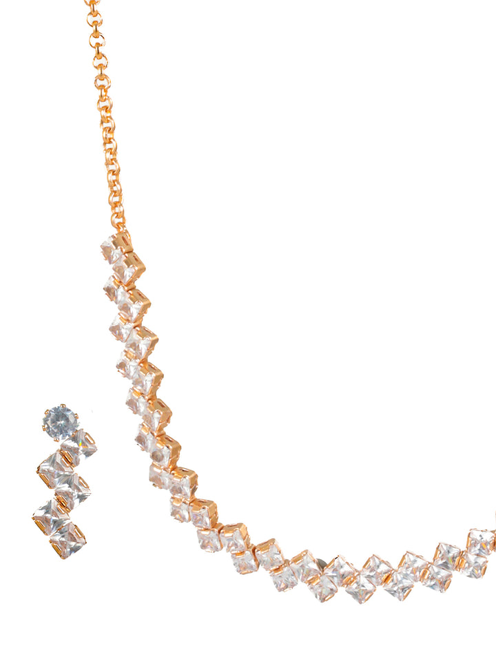 Priyaasi Dual-Block AD Rose Gold-Plated Jewellery Set